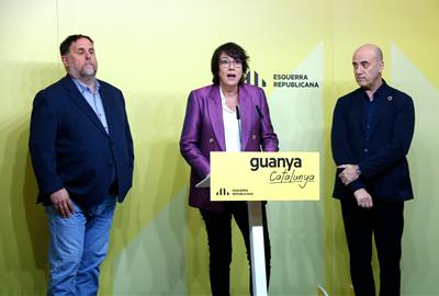 Oriol Junqueras, president d'ERC, i Diana Riba i Tomas Molina, candidats a les eleccions europees. ACN / Arnau Martínez