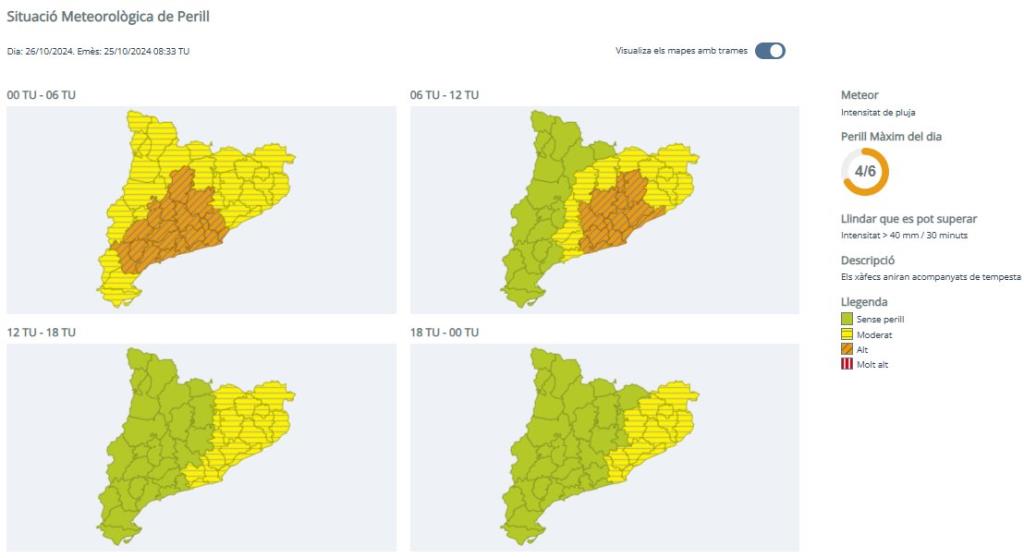 Protecció Civil activa en alerta el pla INUNCAT per les pluges intenses previstes a partir d'aquesta tarda. EIX