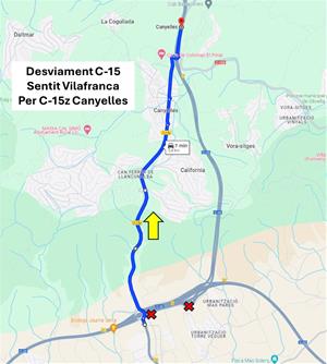 Talls de trànsit a la C-15 aquesta setmana per obres en el ferm entre Vilafranca i Canyelles. EIX