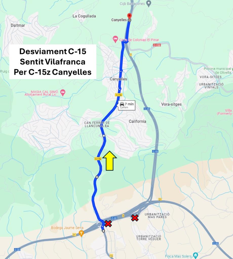 Talls de trànsit a la C-15 aquesta setmana per obres en el ferm entre Vilafranca i Canyelles. EIX