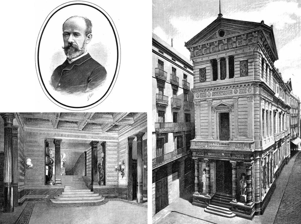 Tiberi Sabater i la imatge del vestíbul i de l'exterior del Borsí. La Ilustració Catalana