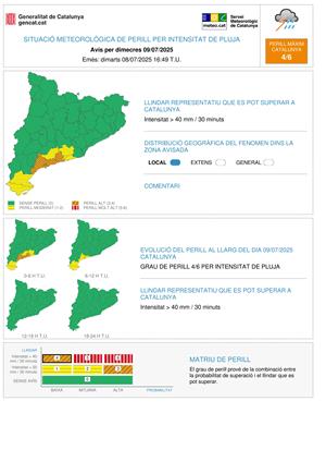 Activada l’alerta del pla INUNCAT per pluges intenses al Garraf i Baix Penedès a partir d’aquesta matinada. EIX