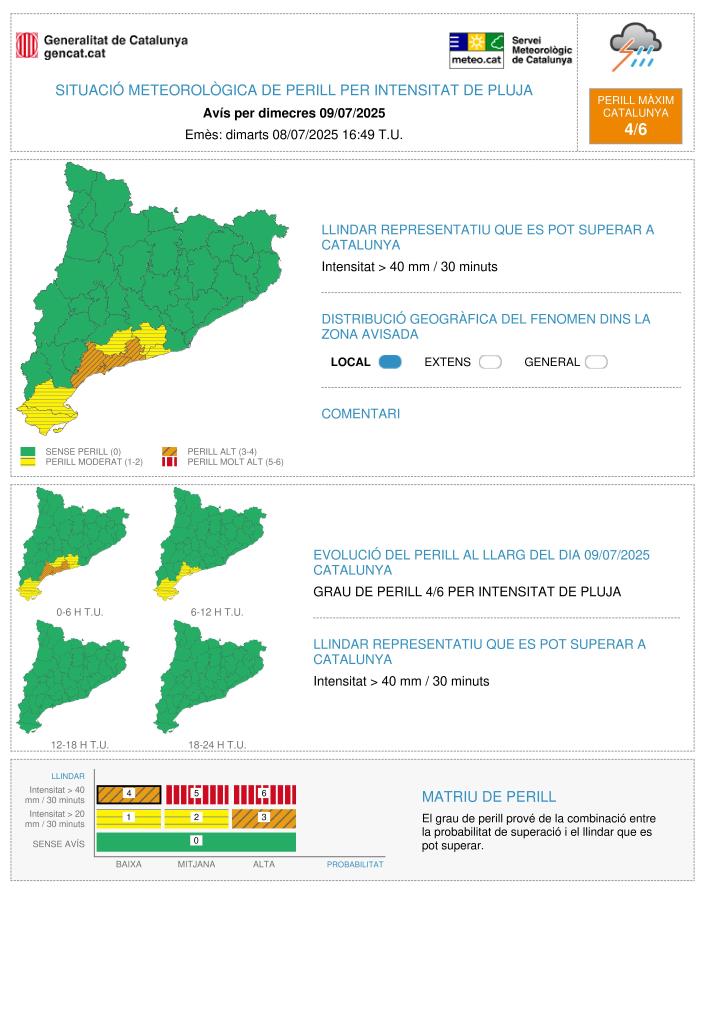Activada l’alerta del pla INUNCAT per pluges intenses al Garraf i Baix Penedès a partir d’aquesta matinada. EIX