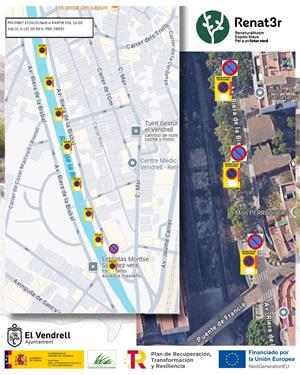 Cartell prohibició estacionar per les obres. Eix