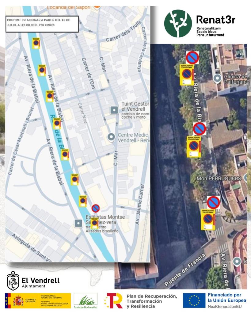 Cartell prohibició estacionar per les obres. Eix