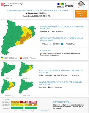 El Penedès, pendent del risc de pluges intenses els dies 27 i 28 d’agost. EIX