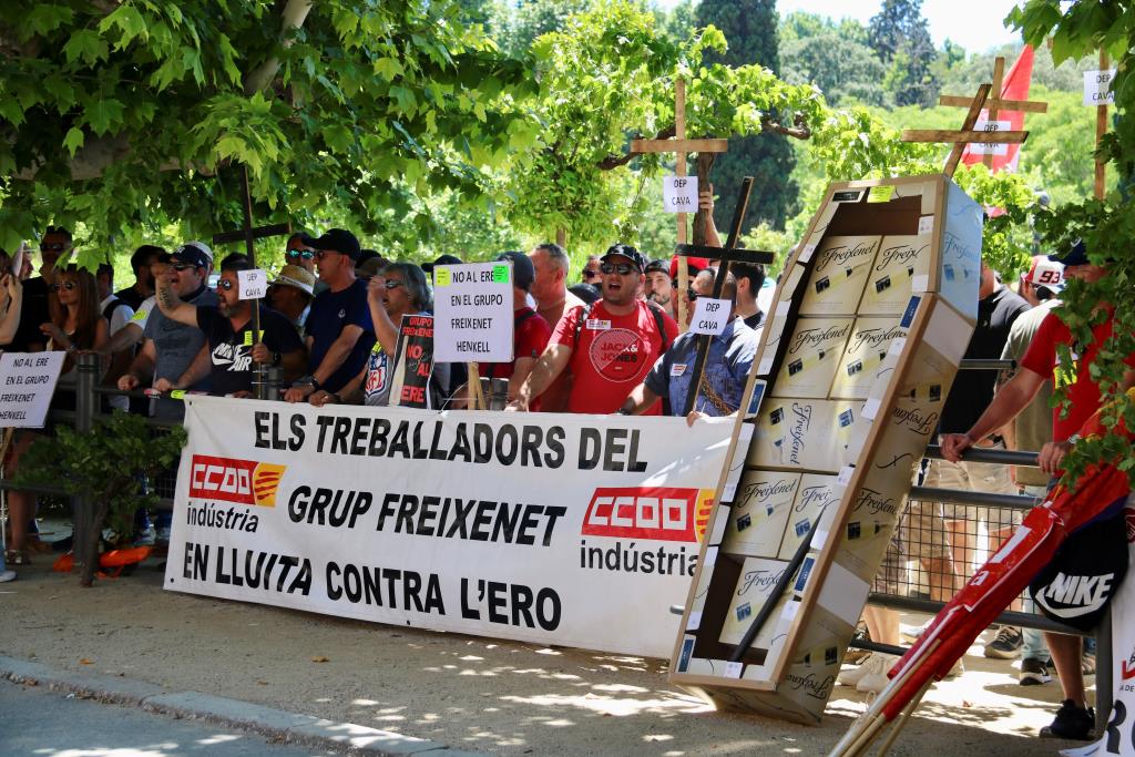 Els treballadors de Freixenet porten les protestes contra l’ERO al Parlament. ACN