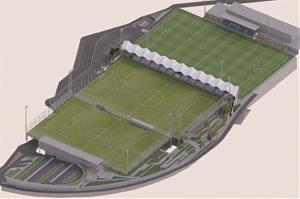 Imatge del projecte del nou camp de futbol a la zona esportiva de Pins Vens. Eix
