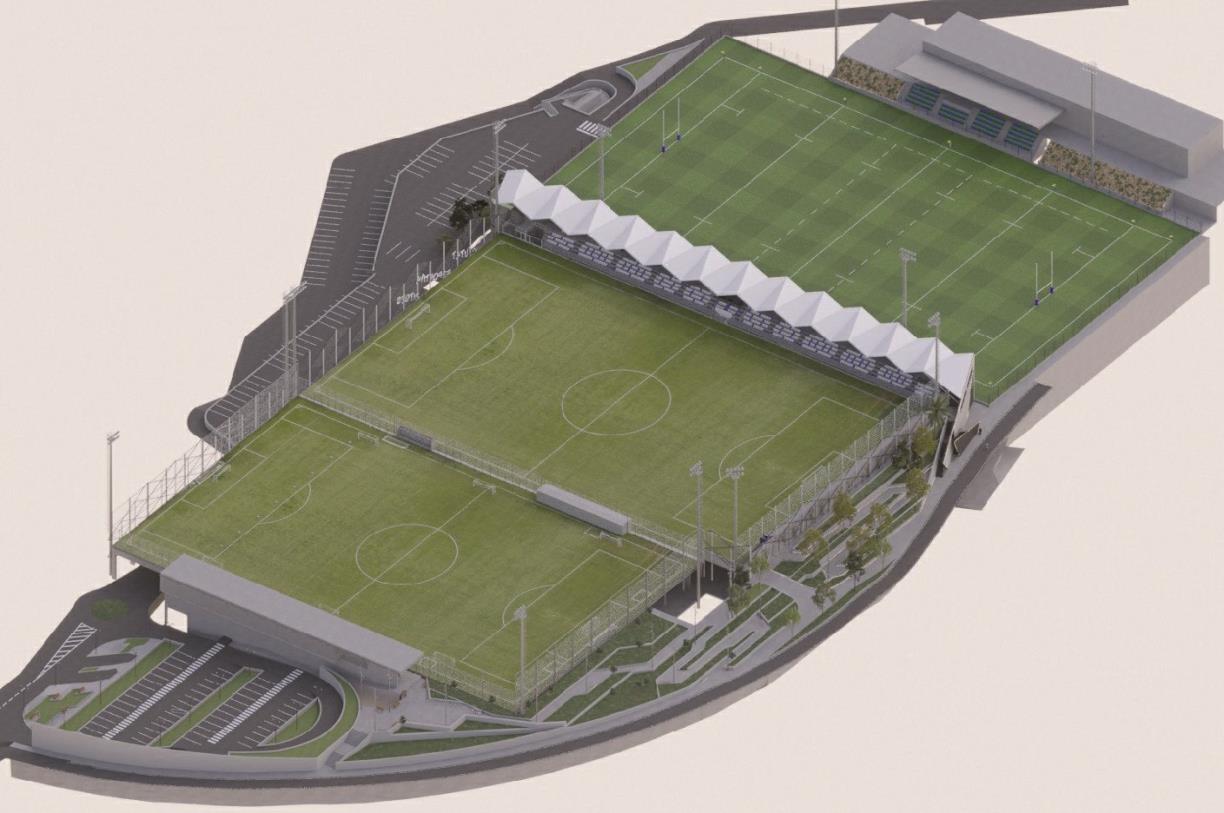 Imatge del projecte del nou camp de futbol a la zona esportiva de Pins Vens. Eix