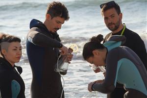 Investigadors estudien a la platja d’Aiguadolç com l’aigua subterrània arriba al mar. Ajuntament de Sitges