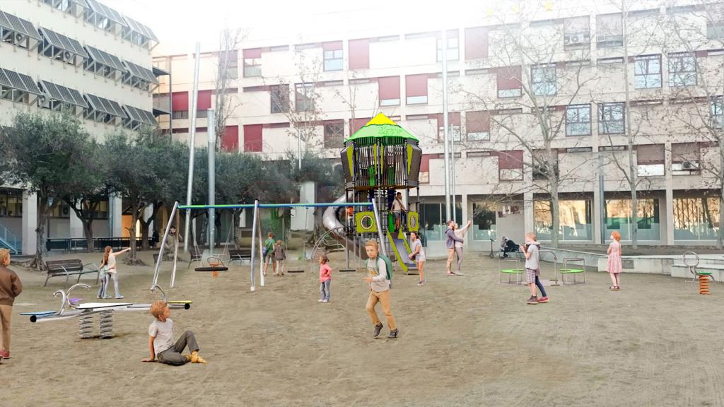 La plaça del Penedès renova i amplia l’àrea de jocs infantils amb nous elements inclusius i una proposta lúdica més completa. Ajuntament de Vilafranca