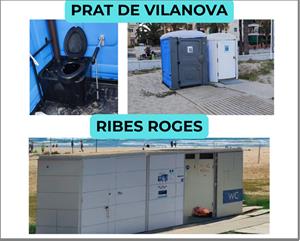 Lavabos a la platja del Prat de Vilanova i a Ribes Roges. Eix