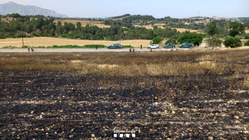 L’incendi de Masquefa crema més de 10 hectàrees i s’apunta a la pirotècnia com a possible causa. Bombers