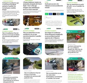Notícies de l'Eix Diari sobre accidents a la carretera del Pantà de Foix. Eix