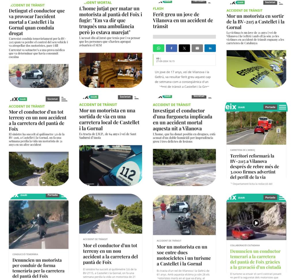 Notícies de l'Eix Diari sobre accidents a la carretera del Pantà de Foix. Eix