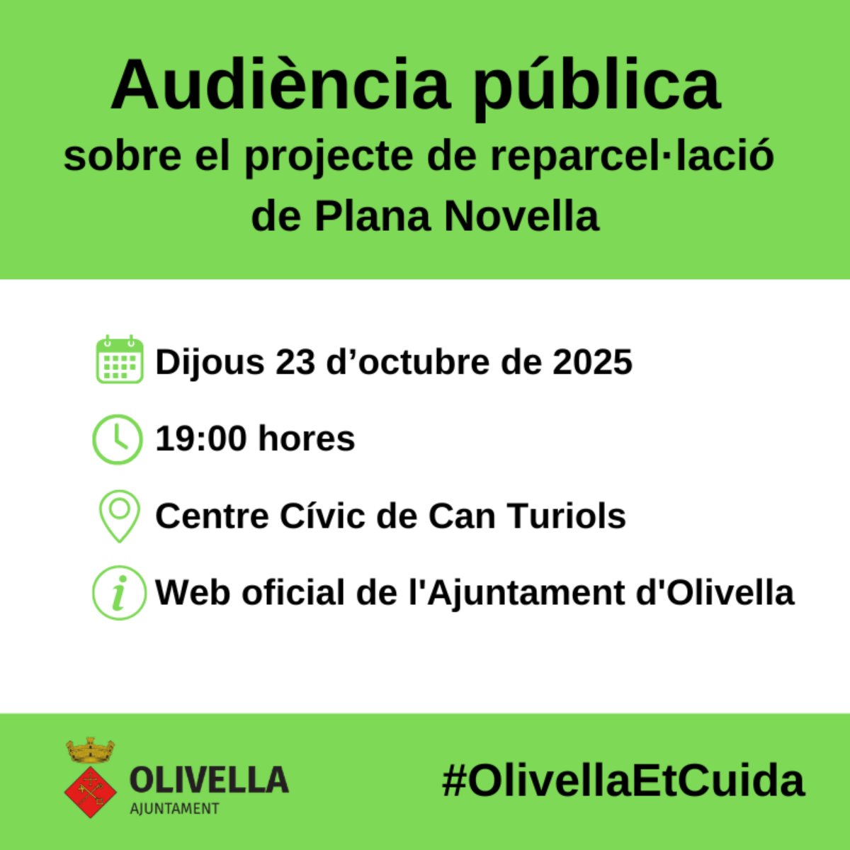 Olivella aprova inicialment la reparcel·lació de Plana Novella i convoca una audiència pública. Ajuntament d'Olivella