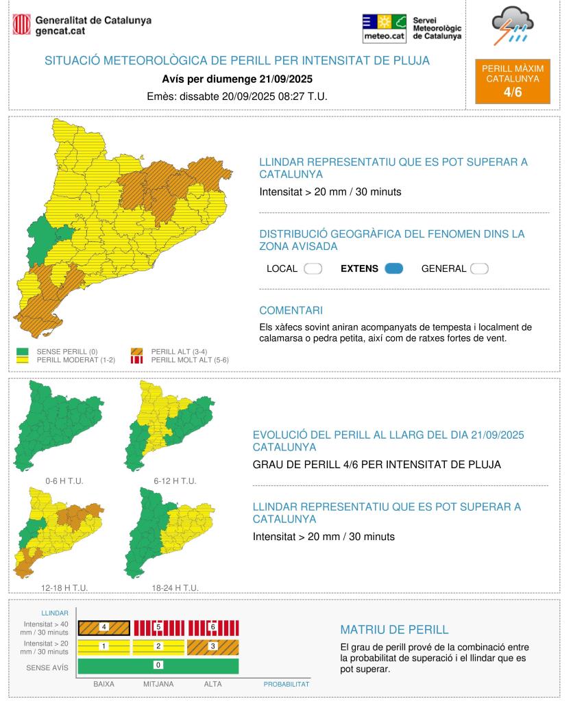 Protecció Civil activa l’alerta per fortes pluges i demana precaució al Penedès i Garraf. EIX