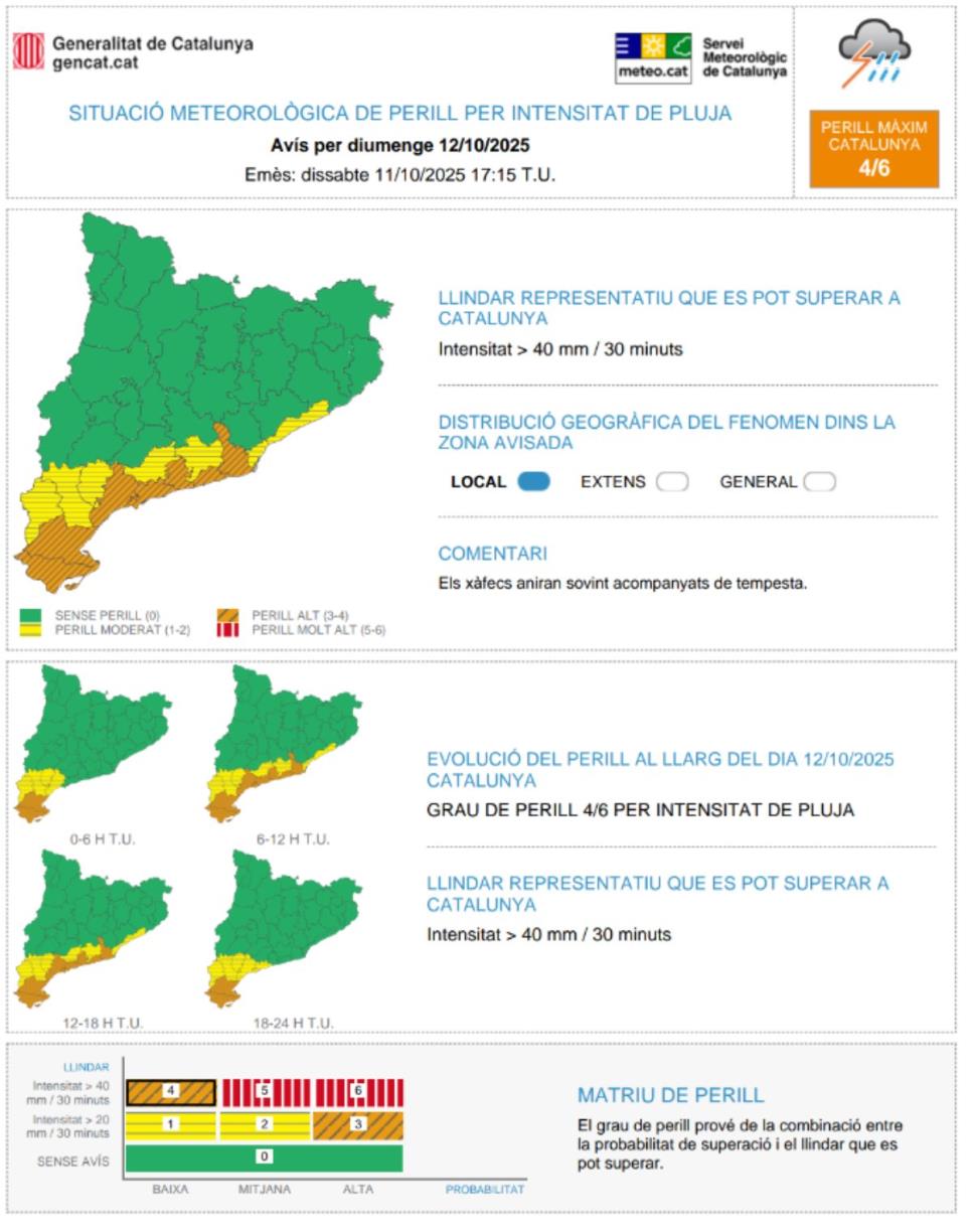 Protecció Civil demana extremar la prudència davant les pluges intenses demà al litoral central. EIX