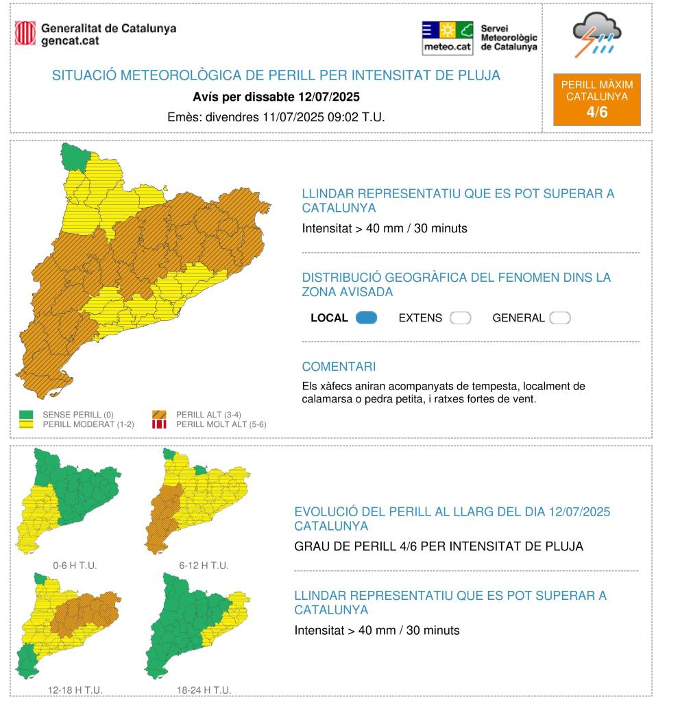 Protecció Civil demana extremar la prudència per l’episodi de pluges intenses que afectarà gairebé tot Catalunya. EIX