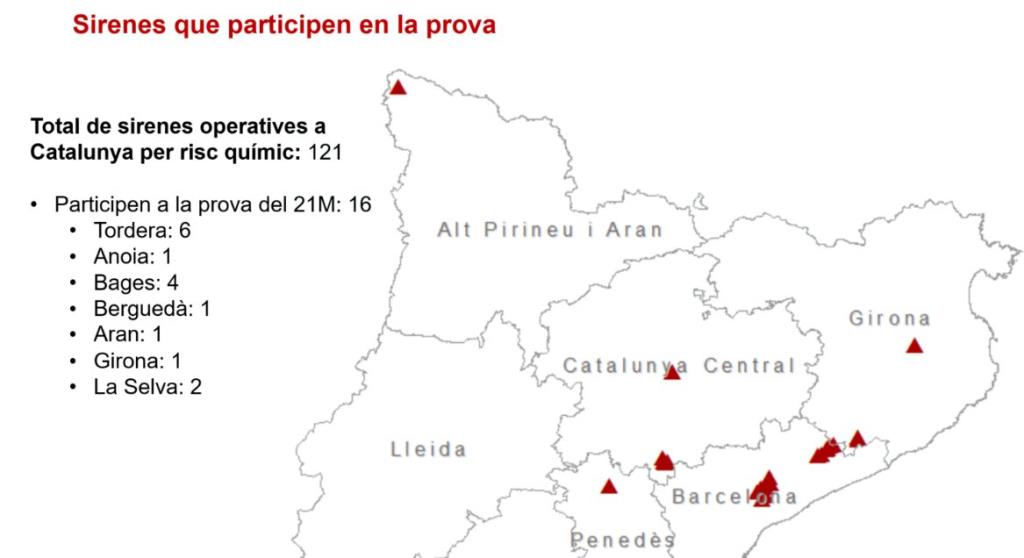 Prova de sirenes de risc químic aquest dimecres: Igualada i l’Anoia, entre les zones afectades. Generalitat de Catalunya