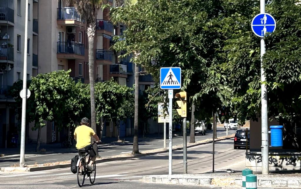 Senyals de 'baixa de la bici' a la Ronda Ibèrica. Eix