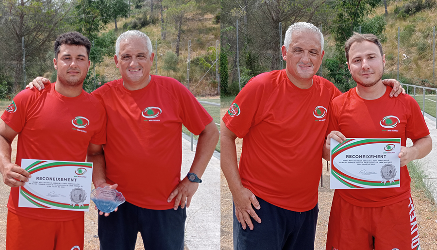 Sergio Martínez i Axel Linares amb Rafa Linares del Rugbi Nova Olivella. Eix