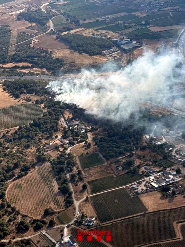 Un incendi forestal obliga a confinar la zona de la Serreta entre Olèrdola i Vilafranca del Penedès. Bombers