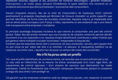 Un prefix per identificar el spam telefònic: la UCC celebra la mesura i reclama més garanties per als consumidors. EIX