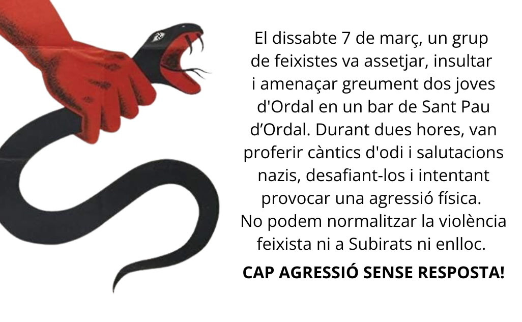 Cartell concentració Subirats Antifeixista. Eix