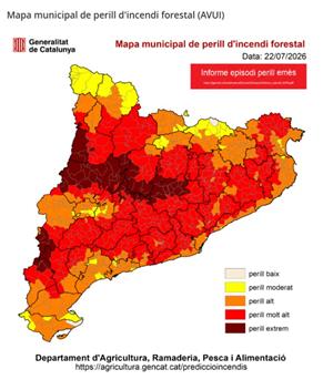 Crida a la màxima precaució davant un dijous de risc extrem d'incendi forestal que es podria allargar fins al cap de setmana. EIX