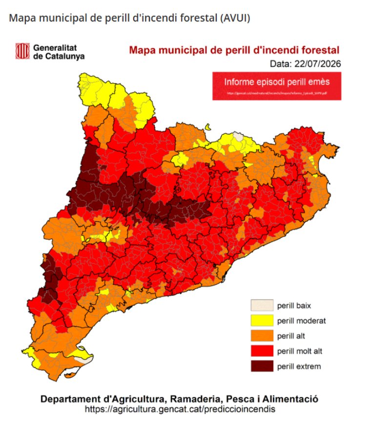 Crida a la màxima precaució davant un dijous de risc extrem d'incendi forestal que es podria allargar fins al cap de setmana. EIX