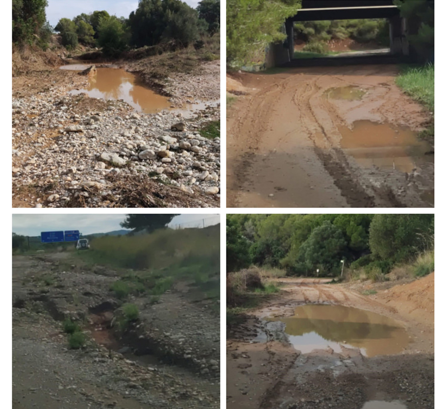 Efectes de les pluges al camí de la riera de Ribes. Eix