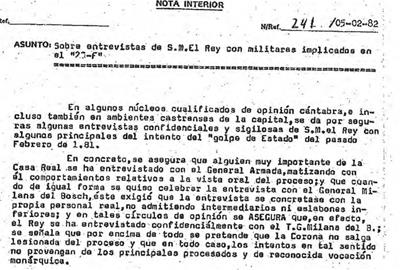 El CESID sospitava que Joan Carles es va reunir amb autors del 23-F perquè la Corona no sortís perjudicada del judici. ACN