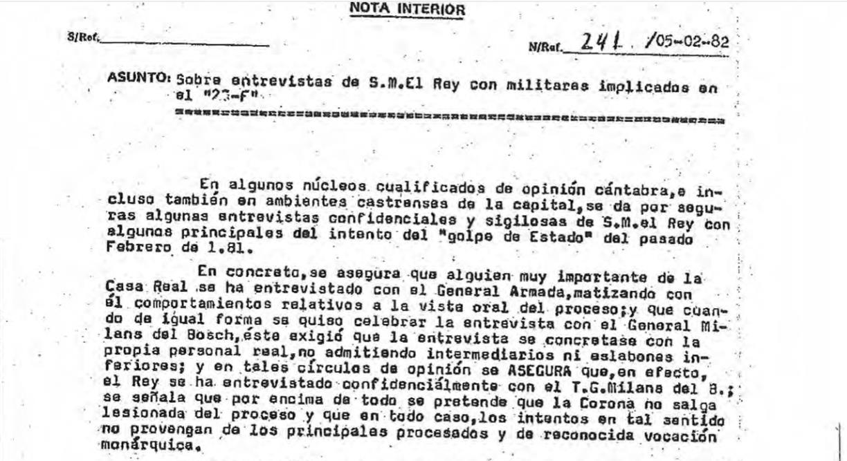 El CESID sospitava que Joan Carles es va reunir amb autors del 23-F perquè la Corona no sortís perjudicada del judici. ACN