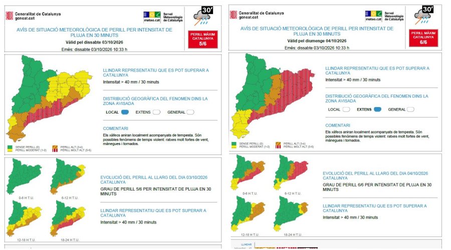 El Govern limita la mobilitat no essencial a 20 comarques per l’alerta màxima de pluges torrencials. ACN