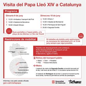 El Govern recomana teletreballar a la demarcació de Barcelona els dies 9 i 10 de juny per la visita del Papa Lleó XIV. EIX