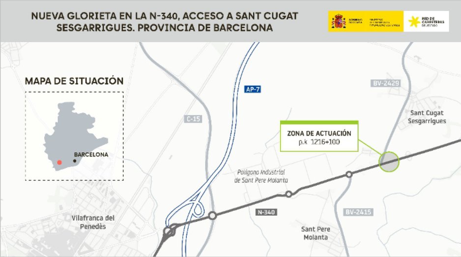 El Ministeri de Transports aprova el projecte d’una nova rotonda d’accés a Sant Cugat Sesgarrigues per 1,7 milions d’euros. EIX