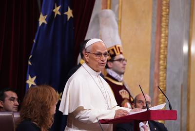 El papa Lleó XIV pronuncia el seu discurs al Congrés. ACN / Javier Barbancho
