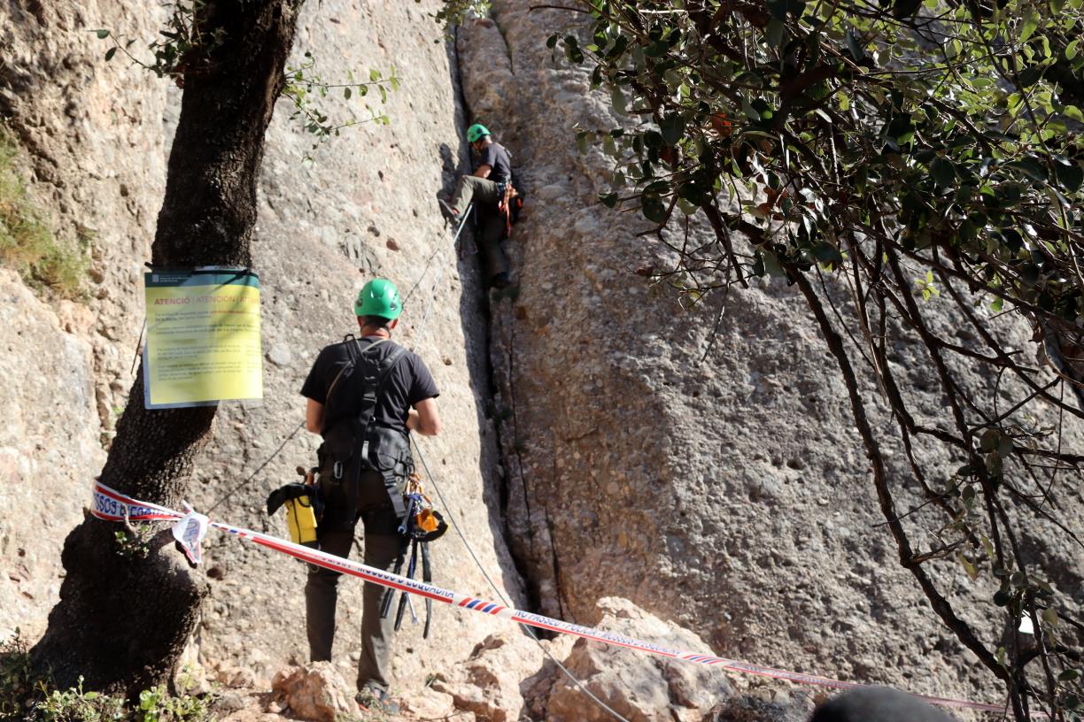 Els Agents Rurals desmunten cinc vies d'escalada a Montserrat després de l'accident mortal . ACN