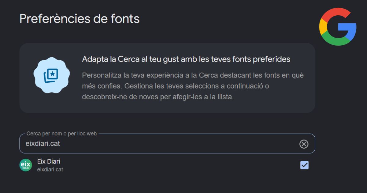 Fes d’Eix Diari la teva font preferida a Google. Eix