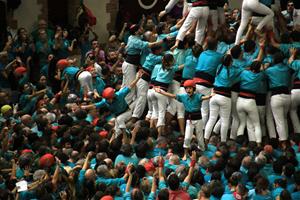 La canalla dels Castellers de Vilafranca celebrant el 9 de 9 en la jornada de diumenge del XXX Concurs de Castells de Tarragona  . ACN
