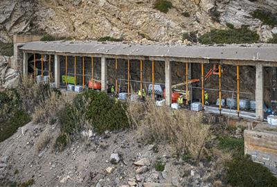 La línia R2 Sud, entre Sitges i Garraf, en obres, a vista de dron. ACN