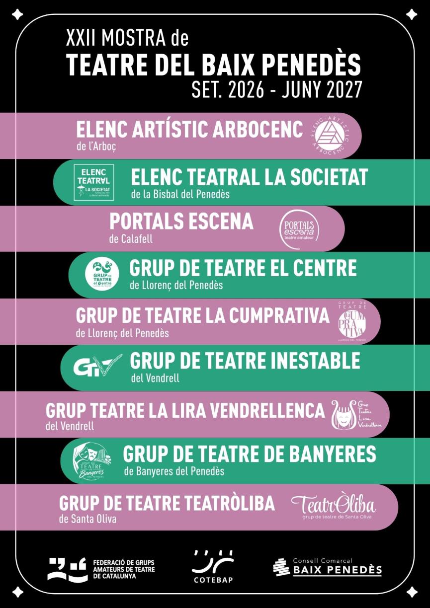 La XXII Mostra de teatre del Baix Penedès portarà una desena de grups amateurs pels municipis de la comarca. EIX