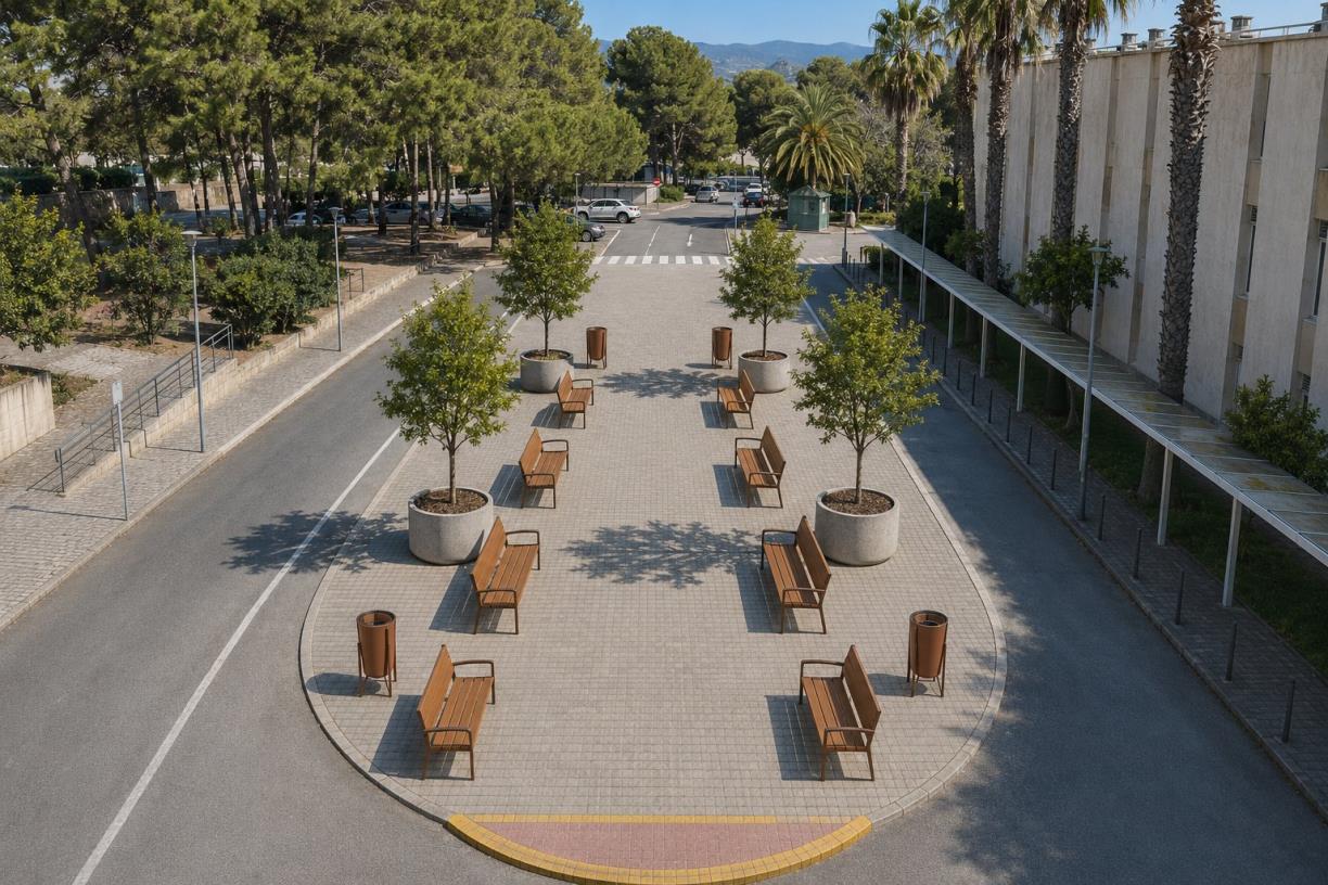 L'Hospital Sant Camil elimina una zona d'aparcament per crear un espai de descans per a pacients i familiars. CSAPG