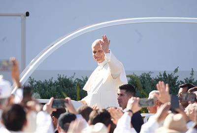 Lleó XIV, prop de la Cibeles de Madrid, on ha estat rebut per més d'un milió de persones. ACN / Javier Barbancho