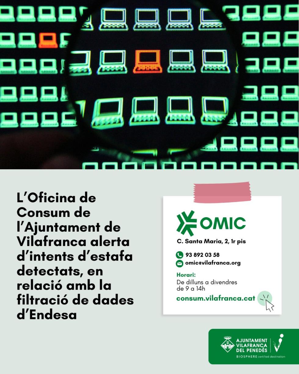 L’OMIC de Vilafranca alerta sobre nous intents d’estafa arran d’una filtració de dades d’Endesa. EIX