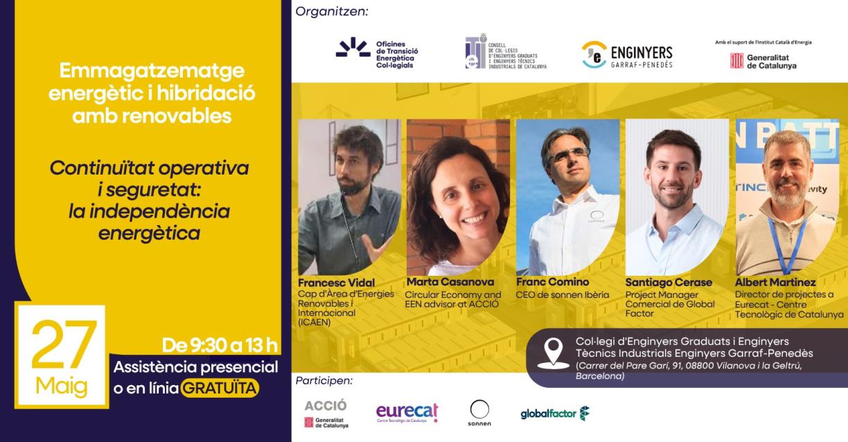 L’OTEC Garraf-Penedès organitza una jornada sobre emmagatzematge energètic i hibridació amb renovables. EIX
