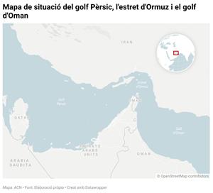 Mapa de situació del golf Pèrsic, de l'estret d'Ormuz i del golf d'Oman. ACN