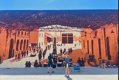 Mural a la façana del nou supermercat de la Rambla de la Pau