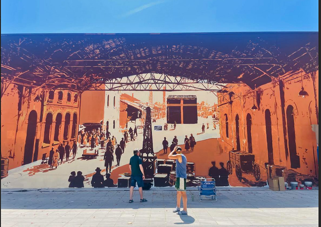 Mural a la façana del nou supermercat de la Rambla de la Pau. Dolors Vilanova